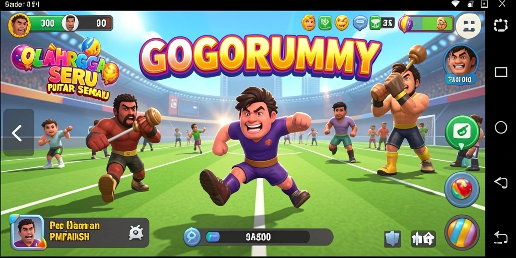 Screenshot utama GOGORUMMY menampilkan aksi seru dalam permainan olahraga.