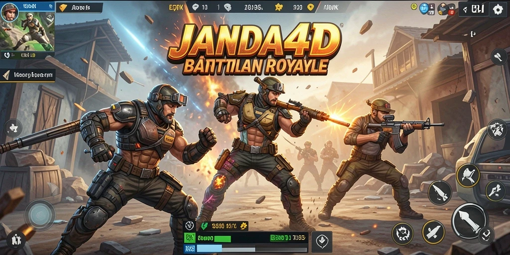 Screenshot JANDA4D menampilkan aksi Battle Royale di arena pertarungan.