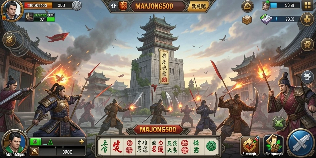 Tampilan menarik dari gameplay Tower Defense di MAHJONG500.
