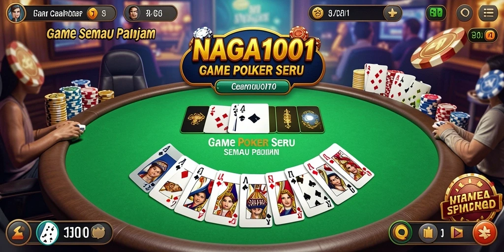 Screenshot gameplay NAGA1001 menampilkan aksi Poker yang mendebarkan.