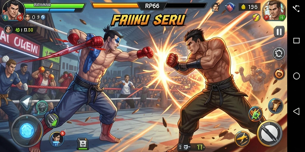 Screenshot gameplay RP66 menampilkan pertarungan seru antara karakter-karekter unik.