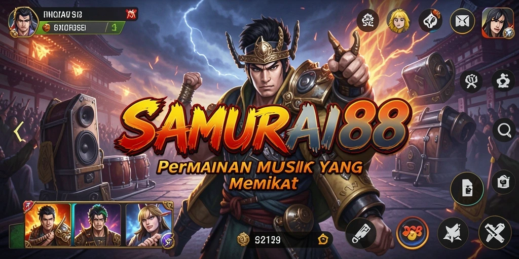 Screenshot gameplay SAMURAI88 dengan desain menarik dan tantangan musik.