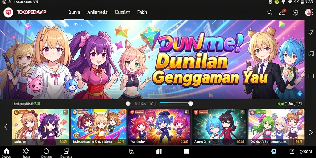 Screenshot utama TOKOPEDIAVIP menampilkan karakter anime dan aksi seru dalam game.